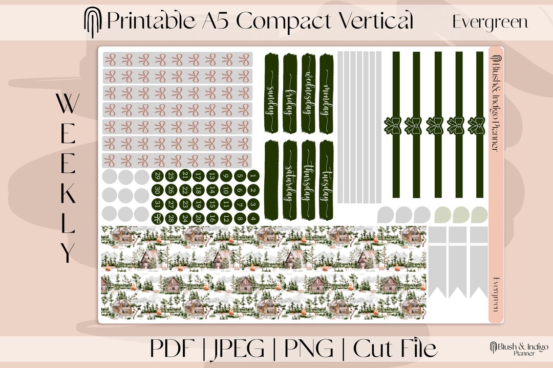 Evergreen Winter | Printable Compact Vertical Weekly Planner Stickers ...