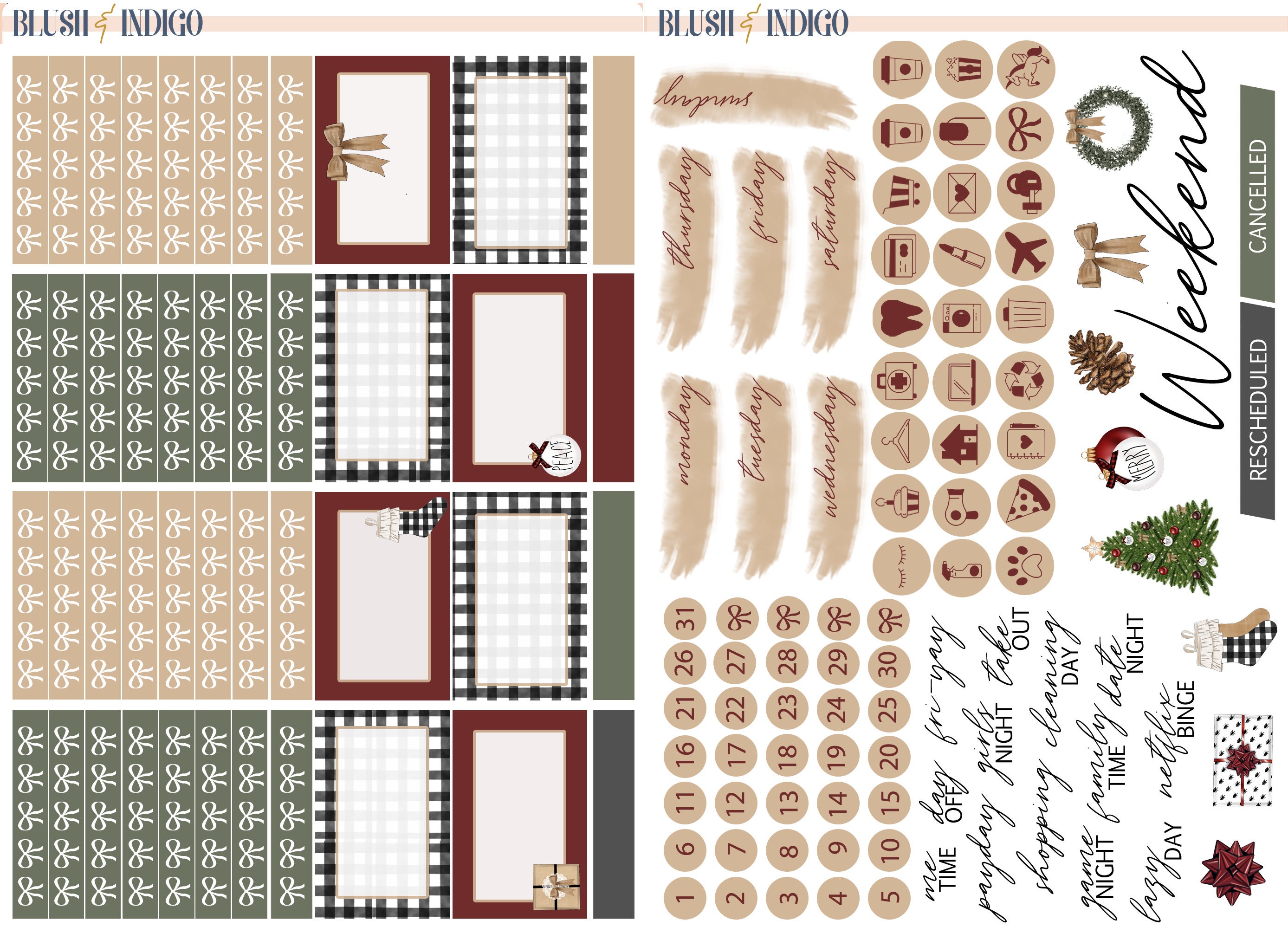 Farmhouse Christmas Printable Planner Stickers Weekly Sticker | Etsy