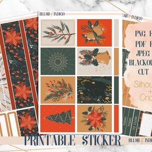 Naklejki do planera do druku Merry & Bright Christmas, zestaw naklejek tygodniowych, pasujące do Erin Condren i Recollection, naklejki do planera, pliki do cięcia