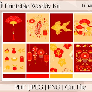 Pegatinas imprimibles del planificador del Año Nuevo Lunar MINI-7"x9", kit de pegatinas semanales verticales que se adapta a Erin Condren y Recollection, A5 Wide Aura Estelle