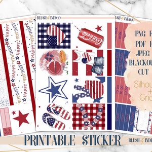 Pegatinas del planificador imprimibles del 4 de julio, kit imprimible semanal, se adapta a Erin Condren, Recuerdo, PNG para archivos Cricut y Cut para Silhouette