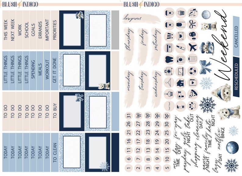 FIRST SNOW Printable Planner Stickers, Printable Weekly Stickers Kit ...