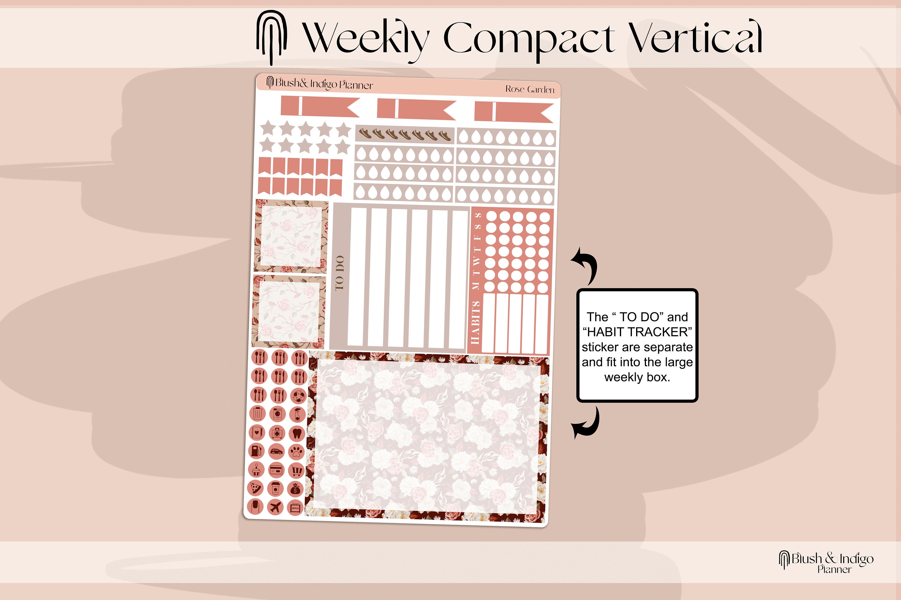Rose Garden | Printable Compact Vertical Weekly Planner Stickers A5 ...