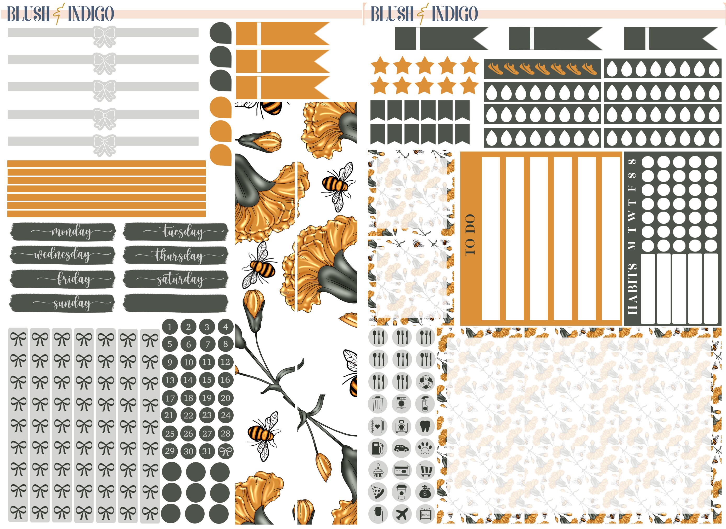 Honey Bee Printable Compact Vertical Weekly Planner Stickers A5 | Erin ...