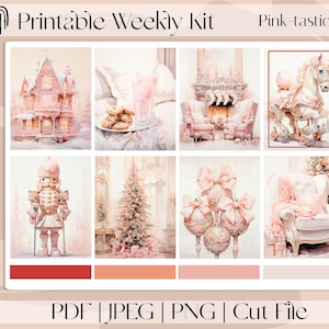 Pegatinas de planificador imprimibles de Navidad de 7 x 9 pulgadas, kit de pegatinas semanales verticales que se adaptan a Erin Condren & Recollection, A5 Wide Aura Estelle