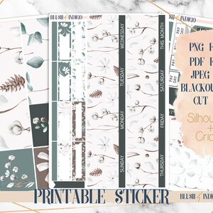 COTTON & LEAVES Pegatinas de planificador imprimibles, Kit de pegatinas mensuales imprimibles, se adapta a Erin Condren y Recollection, Elija cualquier mes, Corte archivos