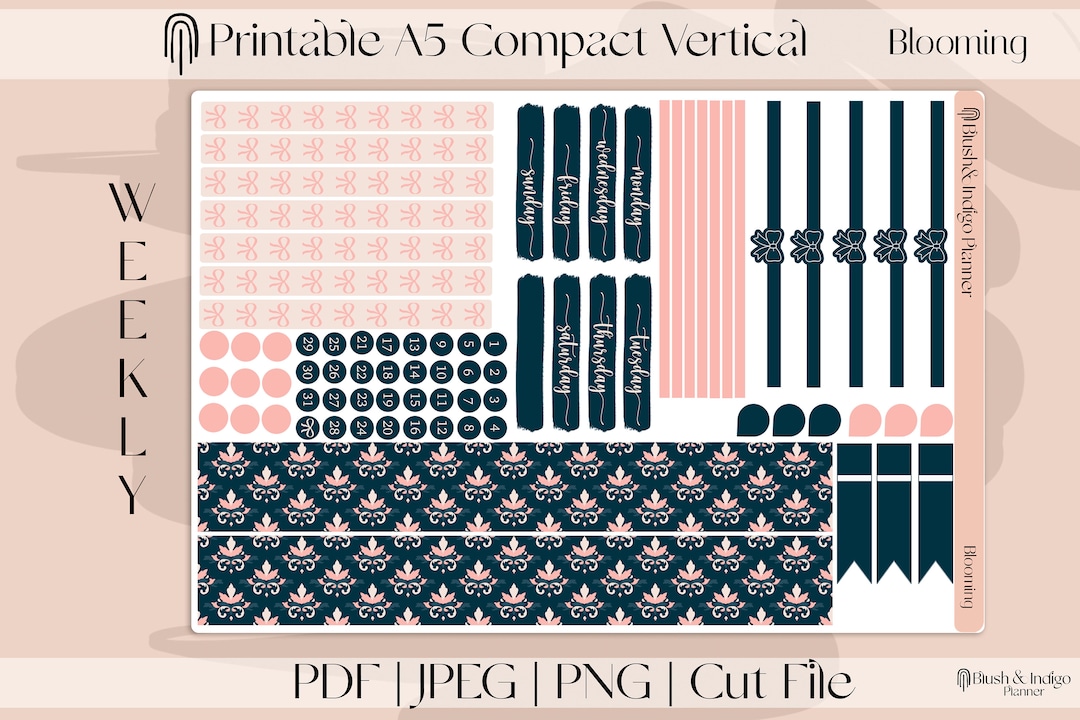 Blooming | Printable Compact Vertical Weekly Planner Stickers A5 | Erin ...