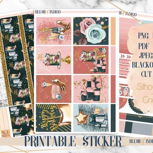 Pegatinas de planificador imprimibles de Birthday Queen, kit de planificador semanal vertical que se adapta a Erin Condren y Recollection, A5 Wide Aura Estelle