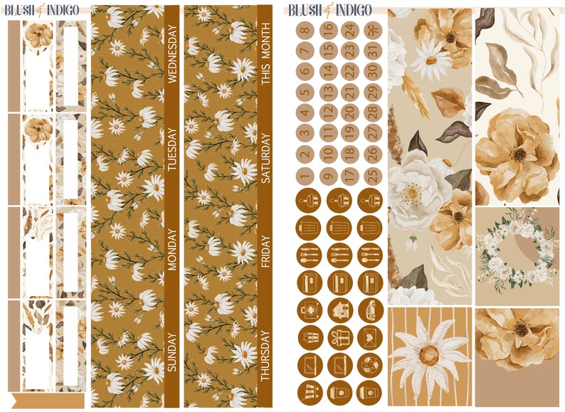 Daisies Printable Planner Stickers, Printable Monthly Stickers Kit ...