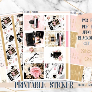 Elegantie afdrukbare planner stickers, afdrukbare wekelijkse stickers kit, past erin Condren en Recollection, planner stickers