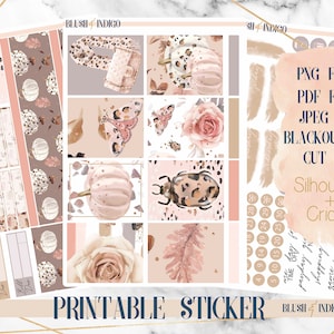 Blush Autumn Imprimible Planner Pegatinas, Kit de Planificador Semanal Vertical se adapta a Erin Condren y Recollection, PNG Cricut Silhouette