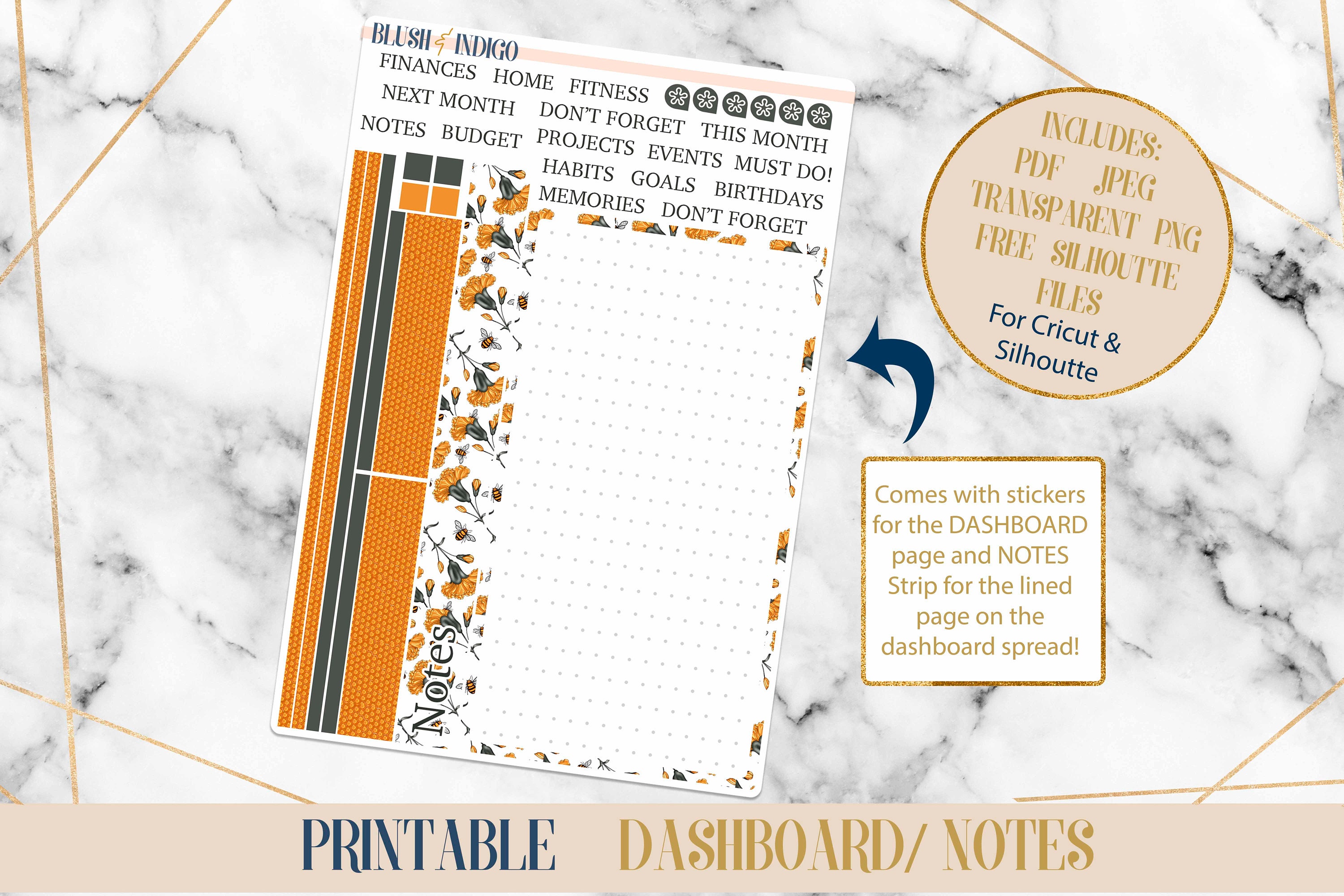 Honey Bee Printable A5 Monthly and Dashboard Planner Stickers | Erin ...