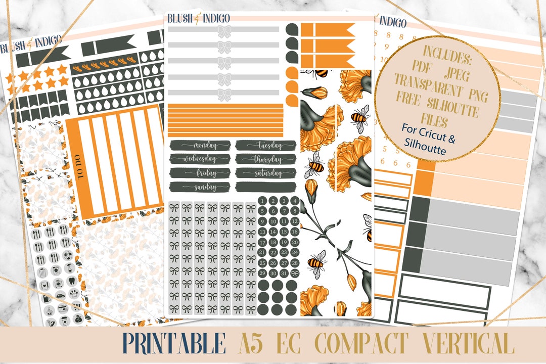Honey Bee Printable Compact Vertical Weekly Planner Stickers A5 | Erin ...