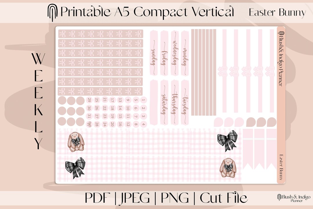 Easter Bunny | Printable Compact Vertical Weekly Planner Stickers A5 ...