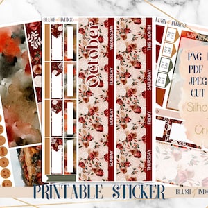 Pegatinas del planificador imprimibles de octubre, kit de pegatinas mensuales imprimibles, se adapta a Erin Condren, Recuerdo, para Cricut y Silhouette