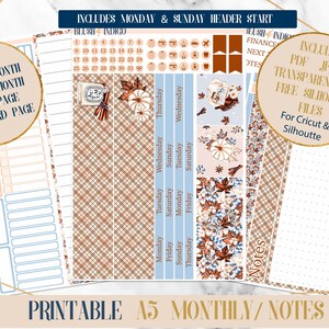 Blauer Herbst druckbare A5 monatlich und Dashboard Planner Aufkleber | Erin Condren | Bullet Journal