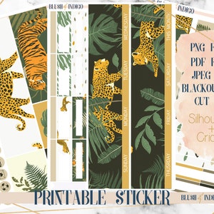 Pegatinas de planificador imprimibles de tigre de la selva, kit de pegatinas mensuales imprimibles, se adapta a Erin Condren y recuerdo, elija cualquier mes, archivos de corte