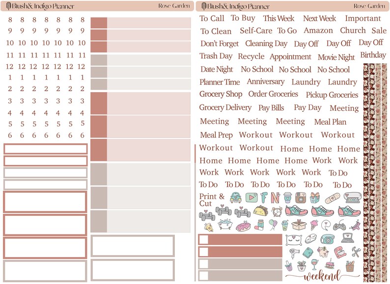Rose Garden | Printable Compact Vertical Weekly Planner Stickers A5 ...