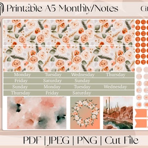 ROSAS CÍTRICAS / Año Nuevo Imprimible A5 Mensual y Dashboard Planner Stickers / Erin Condren / Bullet Journal