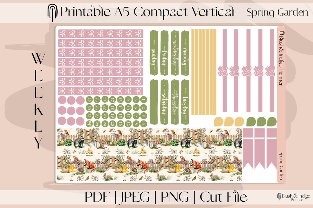 Spring Garden | Printable Compact Vertical Weekly Planner Stickers A5 ...