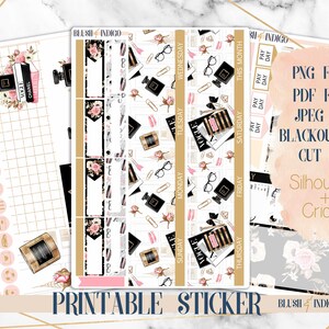 Naklejki do wydrukowania Elegance Printable Planner, zestaw miesięcznych naklejek do wydrukowania, pasujące do Erin Condren, Recollection, do Cricut i Silhouette
