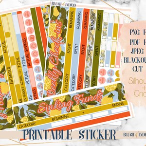 Lemon Blossom Summer Printable Budget Sticker Kit / Planner Stickers (para Erin Condren ECLP y Recollection) - Para Cricut y Silhouette