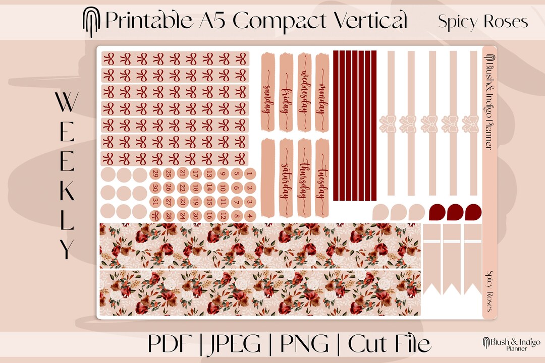 Spicy Roses | Printable Compact Vertical Weekly Planner Stickers A5 ...