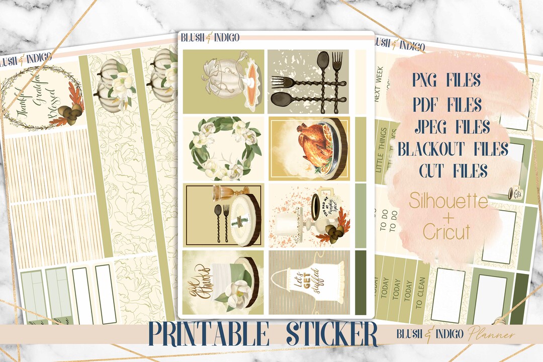 THANKSGIVING Printable Planner Stickers, Printable Weekly Stickers Kit ...