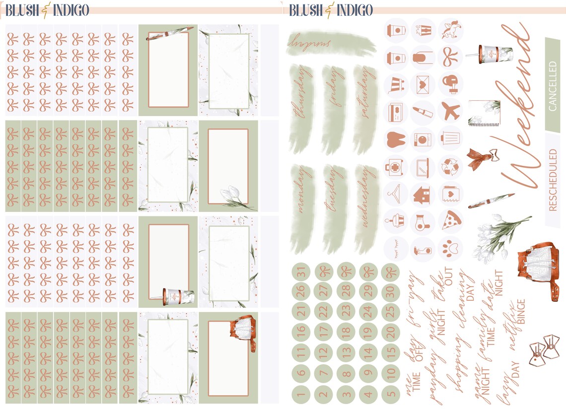 Spring Green Printable Planner Stickers Printable Weekly | Etsy