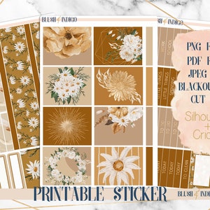 Naklejki do planera do wydrukowania Daisies, tygodniowy zestaw do wydrukowania, pasują do Erin Condren, Recollection, PNG dla plików Cricut i Cut dla Silhouette