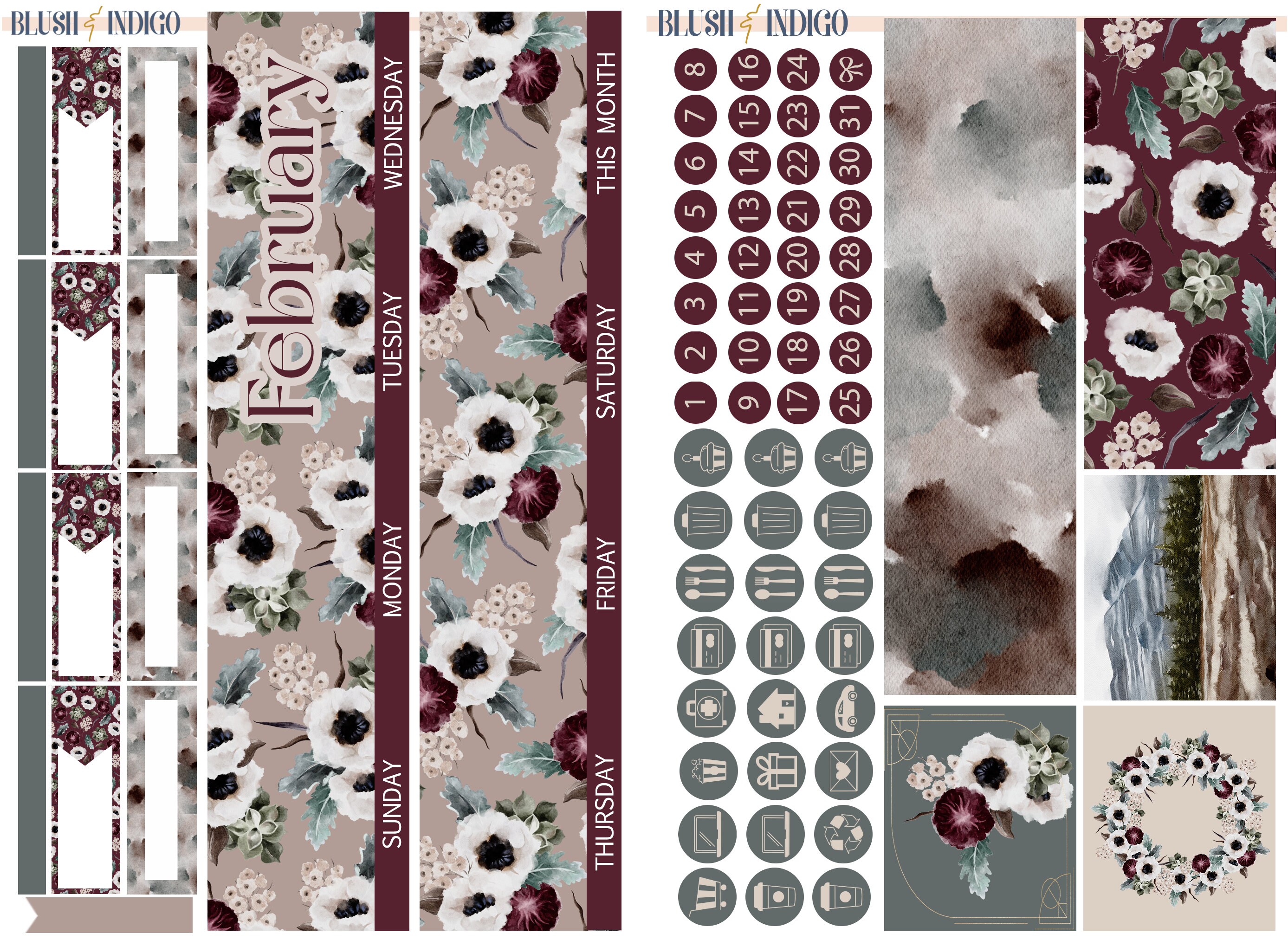 February Printable Planner Stickers, Printable Monthly Stickers Kit ...