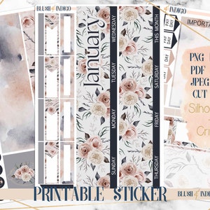 Pegatinas de planificador imprimibles de enero, kit de pegatinas mensuales imprimibles, se adapta a Erin Condren, Recuerdo, para Cricut y Silhouette