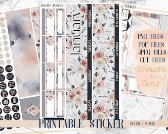 January Printable Planner Stickers, Printable Monthly Stickers Kit,fits Erin Condren, Recollection, for Cricut and Silhouette