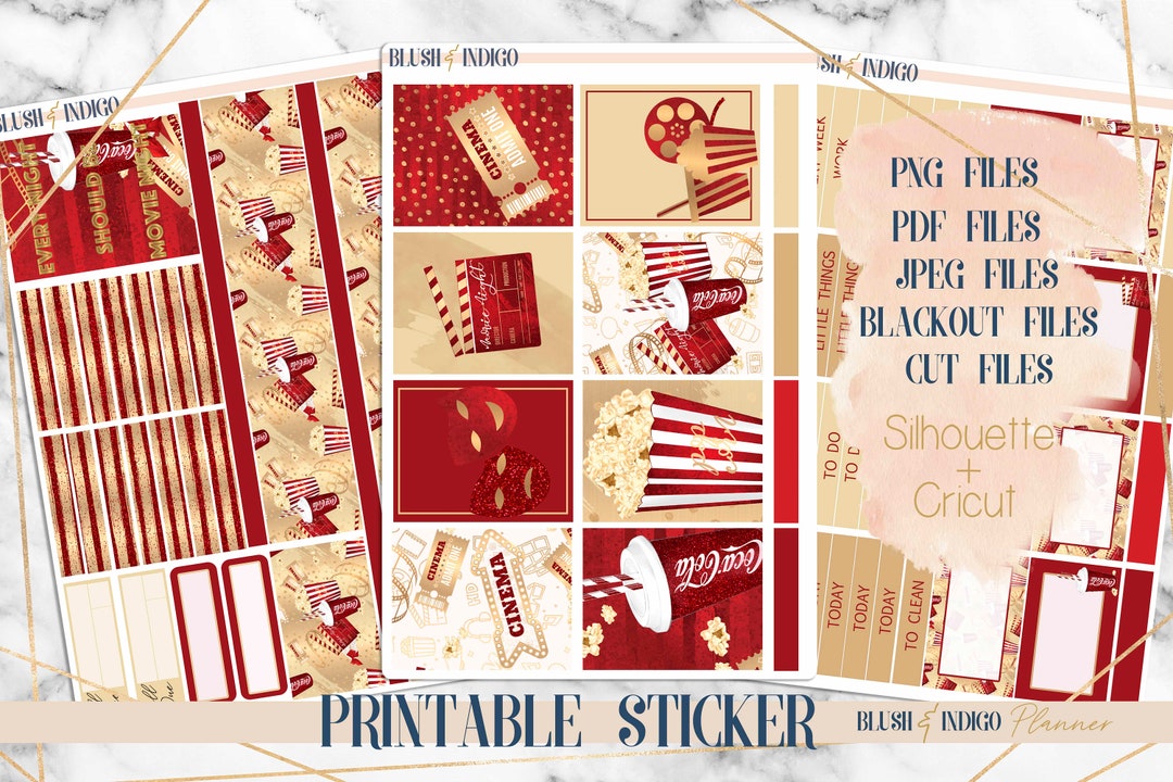 Movie Night Printable Planner Stickers, Printable Weekly Stickers Kit ...