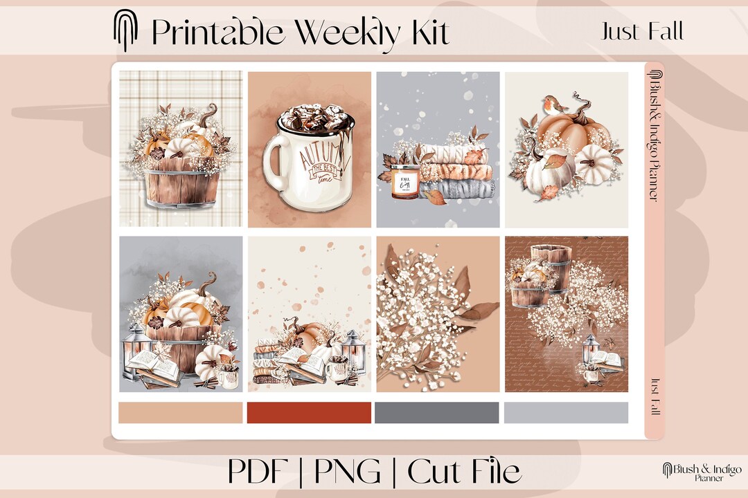 Just Fall - 7"x9" Printable Planner Stickers, Vertical Weekly Stickers ...
