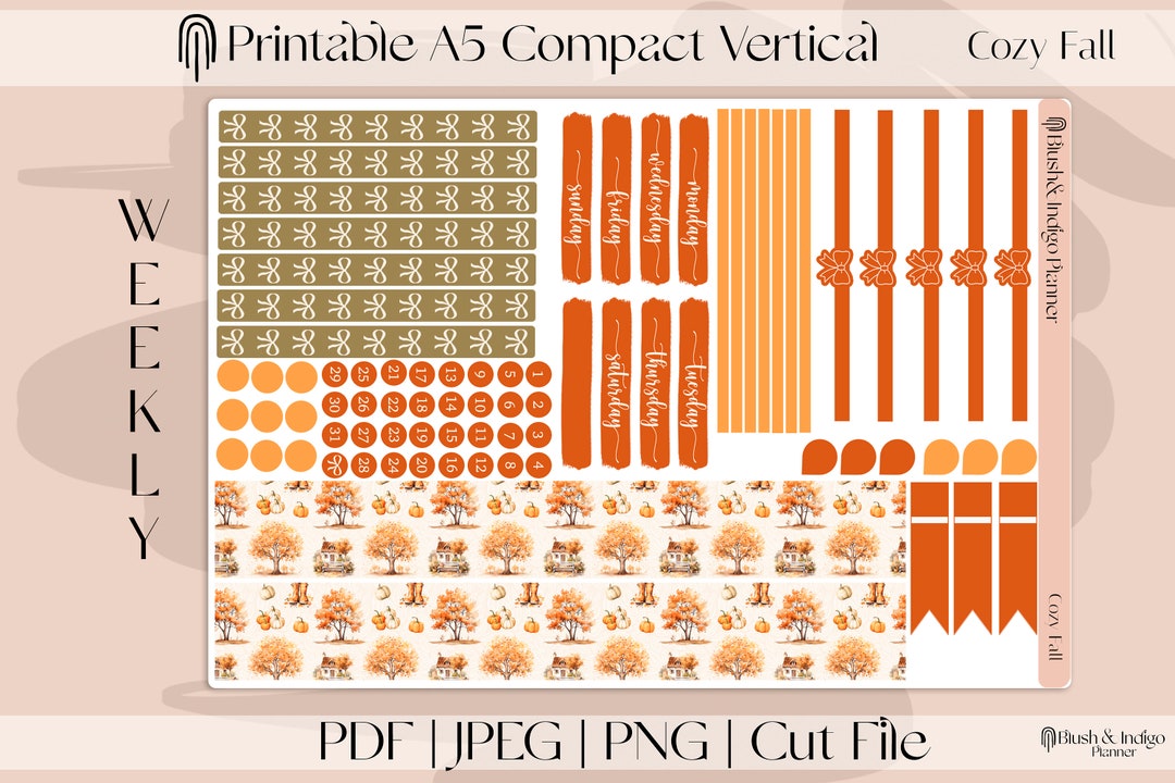 Cozy Fall | Printable Compact Vertical Weekly Planner Stickers A5 ...