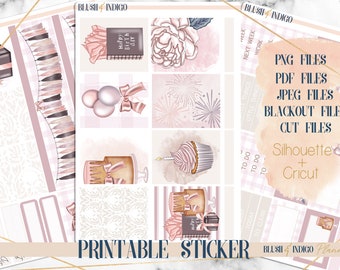 Anniversaire imprimable Planner Stickers, Kit d'autocollants hebdomadaires imprimables, s'adapte à Erin Condren et Recollection, Planner Stickers, Cut Files