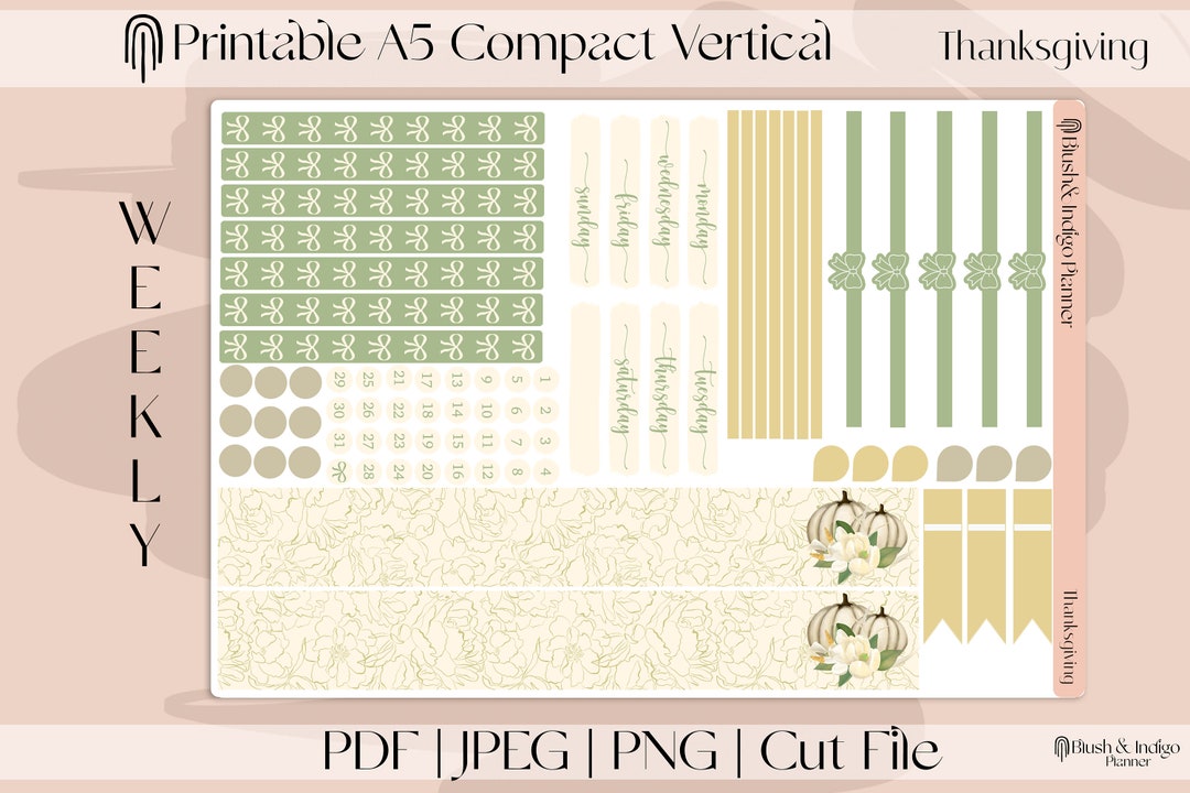 Thanksgiving Fall | Printable Compact Vertical Weekly Planner Stickers ...