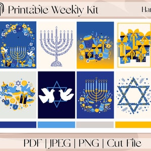 Hanukkah Imprimible Planner Pegatinas, Kit de pegatinas semanales, se adapta a Erin Condren y Recollection, Cortes perfectos en Cricut y Silhoutte