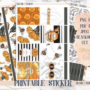 Pegatinas imprimibles para planificador con diseño de abejas, kit de pegatinas semanales imprimibles, compatible con Erin Condren y Recollection, pegatinas para planificador, archivos recortables
