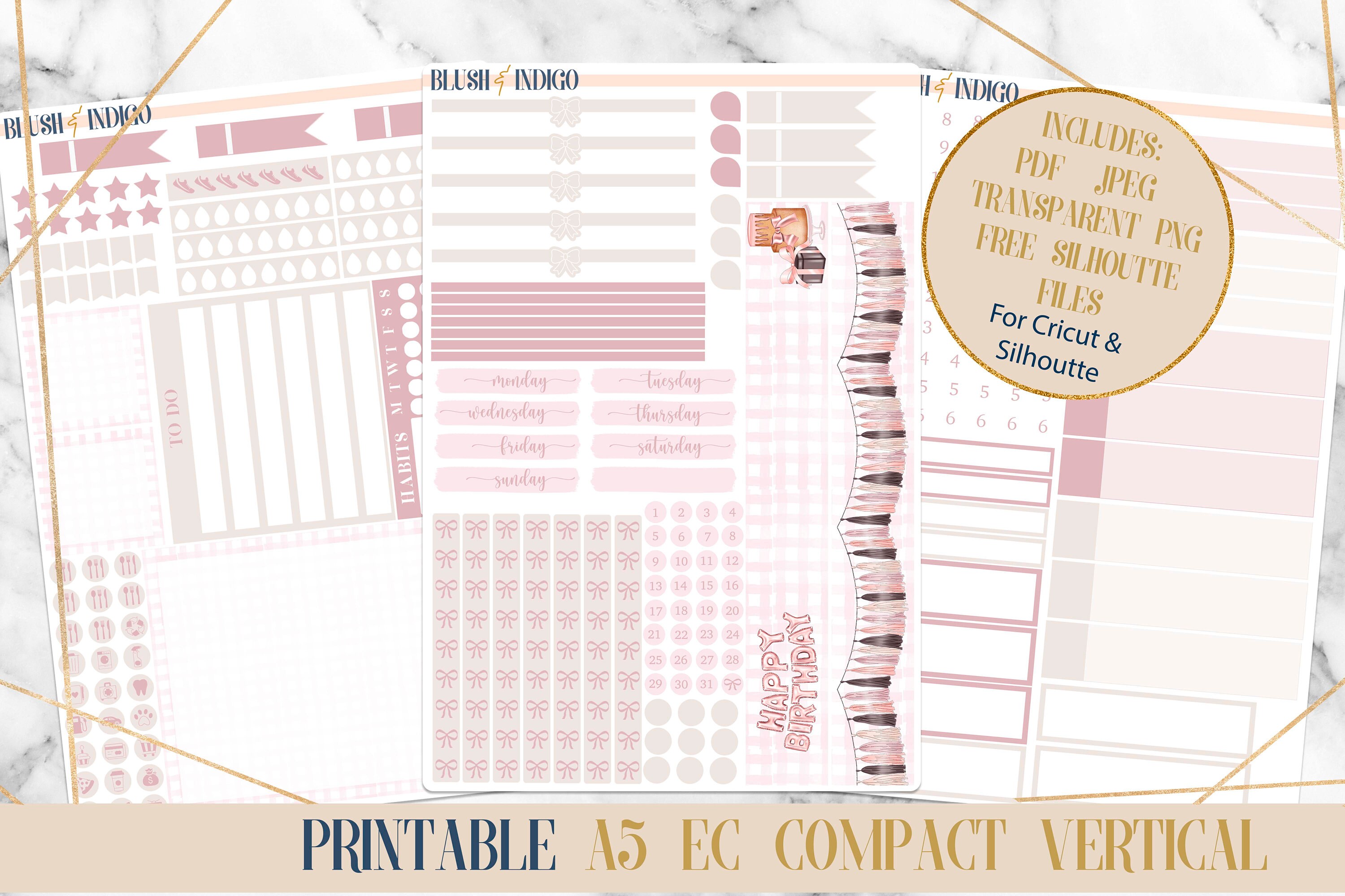 Birthday Girl Printable Compact Vertical Weekly Planner Stickers A5 ...