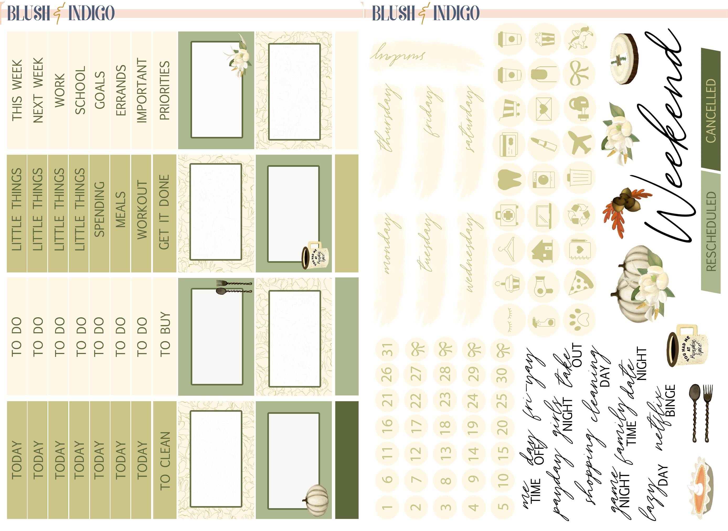 THANKSGIVING Printable Planner Stickers, Printable Weekly Stickers Kit ...