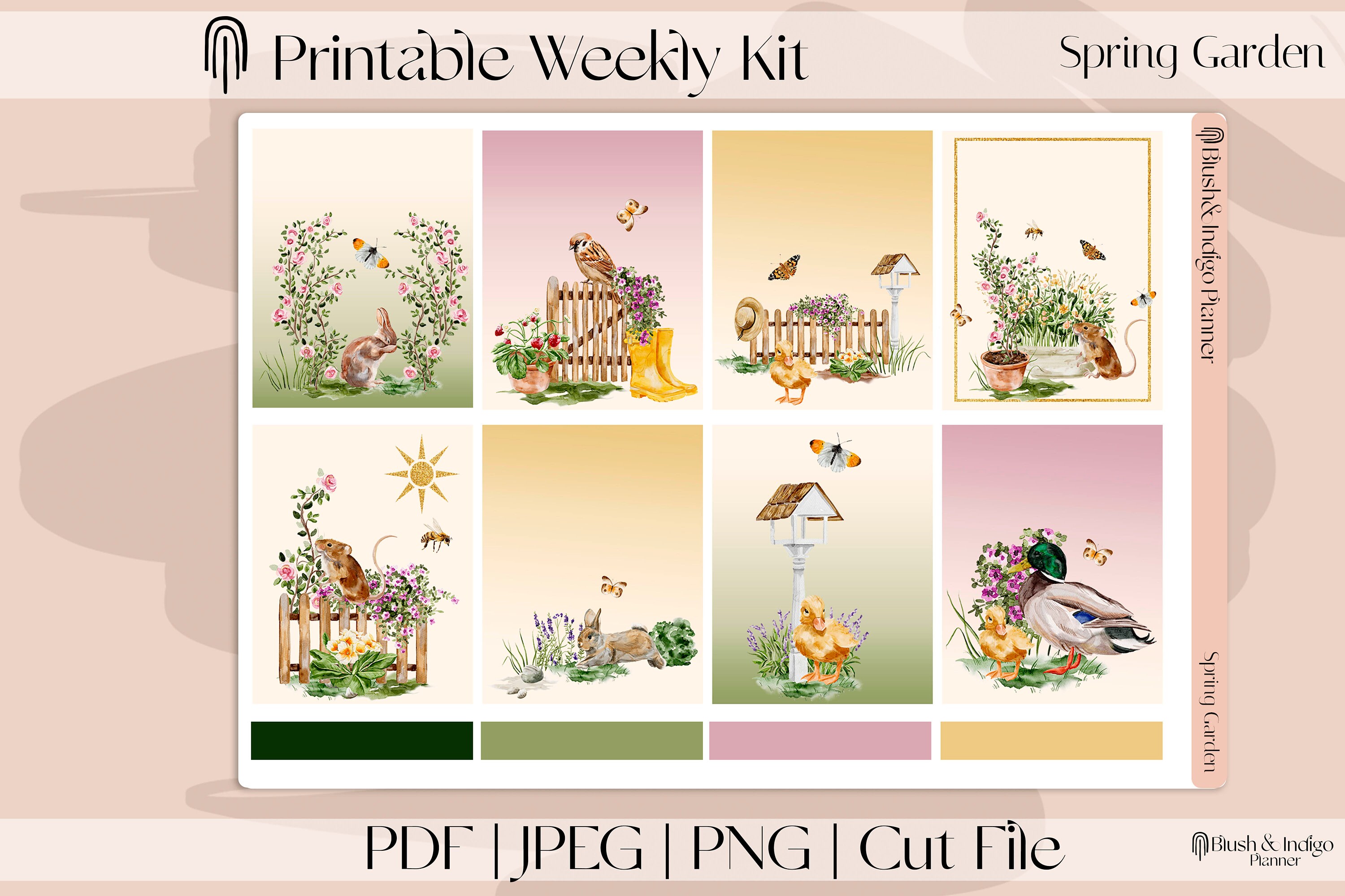 Spring Garden Printable Planner Stickers, Vertical Weekly Kit, Fits ...