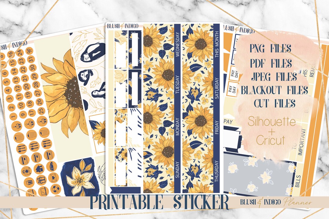 Sunflower Printable Planner Stickers, Printable Monthly Stickers Kit ...