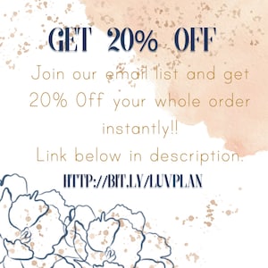 Peut inclure: Un arri&egrave;re-plan aquarelle avec des paillettes dor&eacute;es et un texte blanc superpos&eacute; qui dit "GET 20% OFF Join our email list and get 20% Off your whole order instantly!! Link below in description. HTTP://BIT.LY/LUVPLAN"