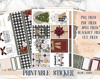 Farmhouse Christmas Printable Planner Stickers, Weekly Sticker Kit, fits Erin Condren and Recollection, Cuts perfect on Cricut and Silhoutte
