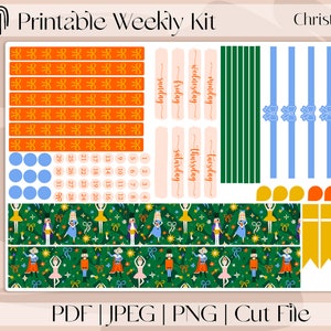Adesivi per agenda settimanale verticale compatta stampabile con storie di Natale/vacanze A5/Erin Condren/Bullet Journal