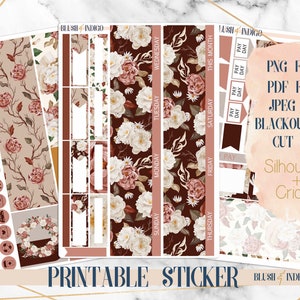 Pegatinas de planificador imprimibles de Rose Garden, kit de pegatinas mensuales imprimibles, se adapta a Erin Condren, Recuerdo, Archivos cortados para Cricut y Silueta