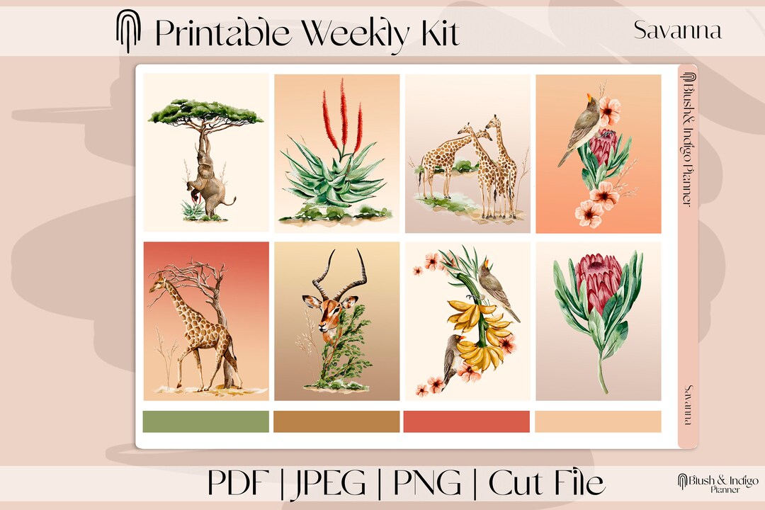 Savanna Printable Planner Stickers, Vertical Weekly Kit, Fits Erin ...