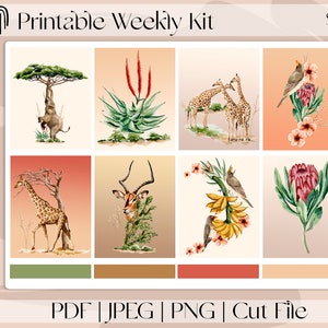 Pegatinas imprimibles del planificador Savanna, kit semanal vertical, se adapta a Erin Condren y Recollection, A5 Wide Aura Estelle
